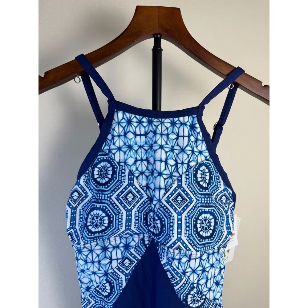 NEXT Women Spice Market Contour One Piece Swimsuit Beach‎ Summer Blue Geom Small